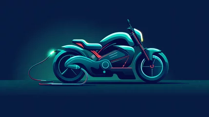 Schilderijen op glas Electric motorcycle with plug icon. Scooter hybrid  © Fauzia