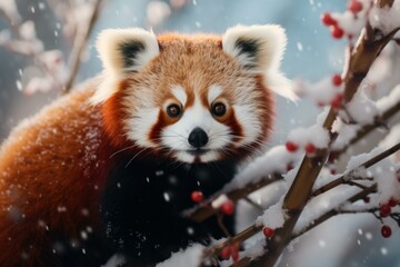 Vibrant Red panda winter skin. Asian bear. Generate Ai
