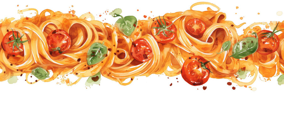 Watercolor background banner of Spaghetti isolated on a white background as transparent PNG
