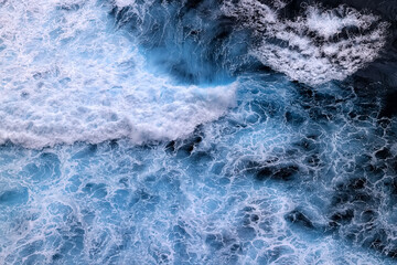 sea waves foam drone view abstract background ocean top