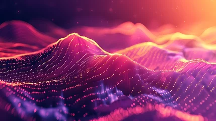 Rolgordijnen 3D rendering of a mountain landscape with glowing particles. © Netflix