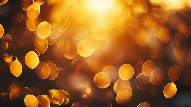 Warm sunlight shining through the trees. Golden yellow bokeh background. Perfect for a relaxing backdrop or as a meditation aid.