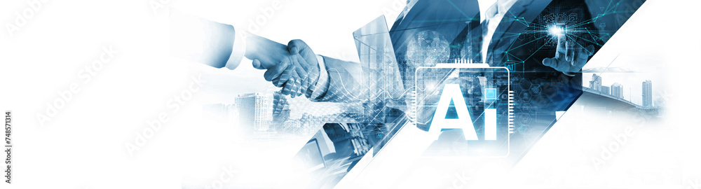 Aufkleber AI Technology. Machine learnning and data, A smart strategy for using AI technology as a tool for use in business For the successful progress and growth of future investments.