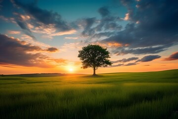 Panorama small tree growing with sunrise green world and earth day concept
