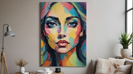 Abstract painting with oil pastels .Portrait of a woman.Painting in the interior. A modern poster