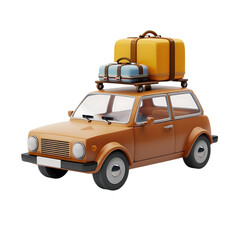 3d Car with Luggage isolated on a transparent or white background, png