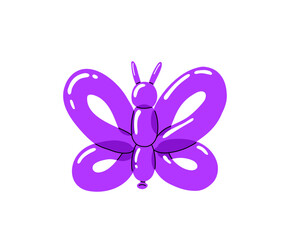 Bright purple balloon of butterfly. Bubble animal in a shape of butterfly. Vector cute illustration isolated on white background.