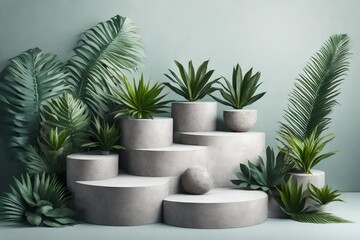 stone podium with tropical plant on summer concept for product display