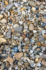Close-up photo of assorted small stones, highlighting the unique textures and colors of each pebble, an exploration of nature's diverse palette