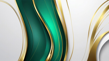 Abstract line wave background with white, gold and green emerald colors