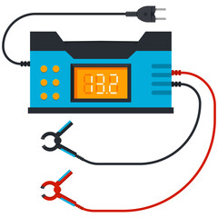 Car battery charger vector cartoon illustration isolated on a white background.