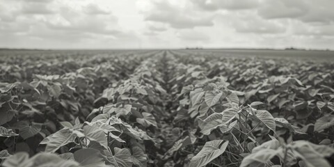 A striking black and white image of a field of sunflowers. Perfect for adding a touch of elegance to any project