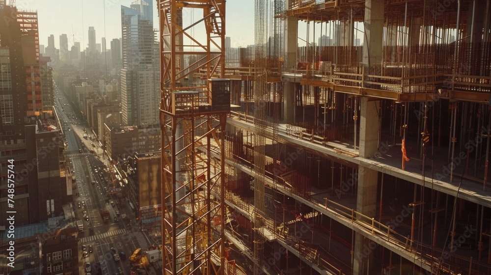Aufkleber a tall building with a crane on top. suitable for construction or urban development concepts