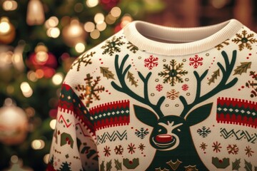 Festive holiday sweater with winter theme, perfect for Christmas season