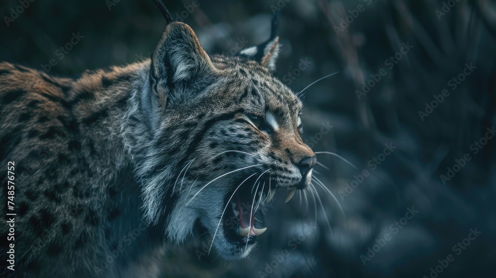 Poster close up of a cat with its mouth open, suitable for animal and pet-related projects