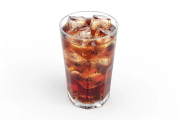 Glass of cola with ice cubes, perfect for summer refreshment