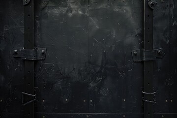 An old black metal door with rust, suitable for industrial or urban themes