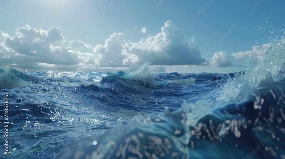 Poster a serene view of the ocean from the water's surface. suitable for travel and nature concepts