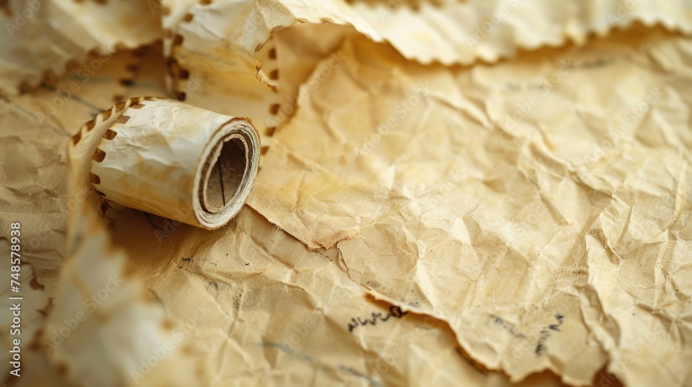Poster paper roll placed on top of a sheet of paper, suitable for office or education concepts