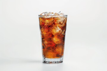 Refreshing glass of soda with ice cubes. Perfect for summer drink concepts