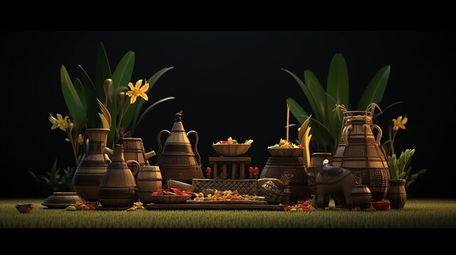 illustration of 3d render of Happy Pongal Holiday Harvest Festival, Generative ai