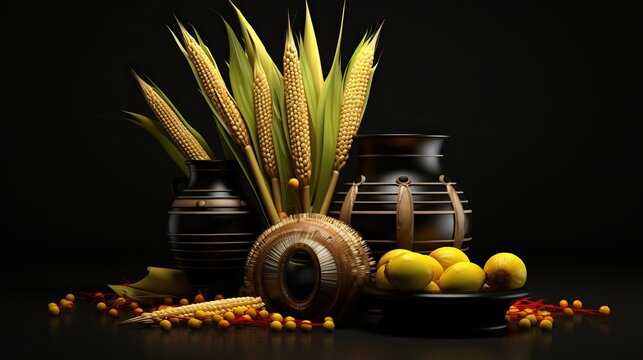 illustration of 3d render of Happy Pongal Holiday Harvest Festival, Generative ai