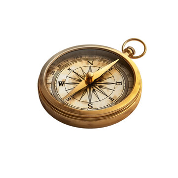 antique brass compass isolated on white