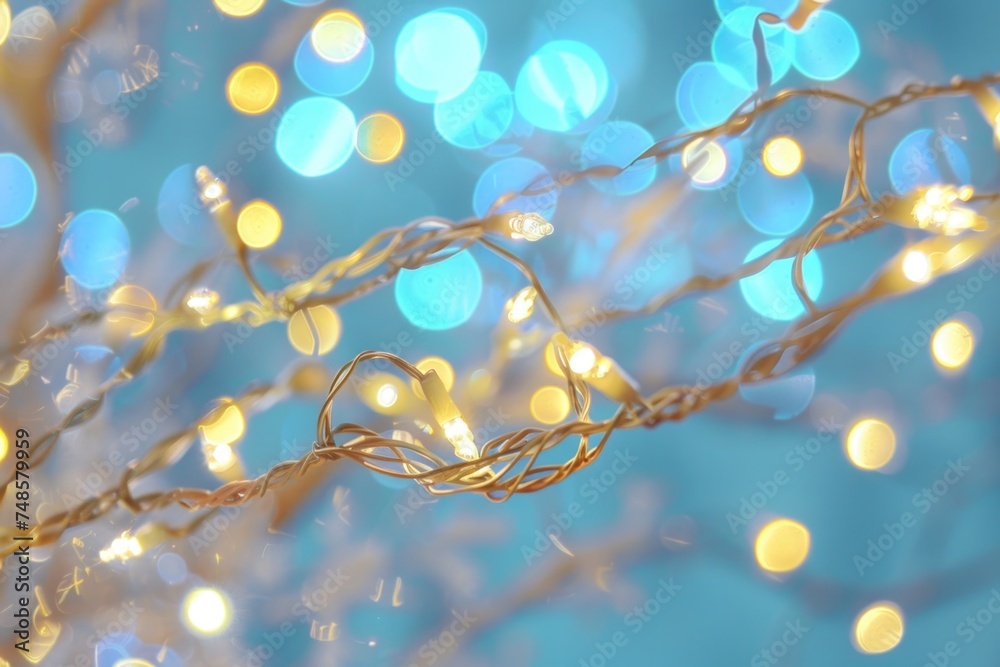 Poster a close up of a bunch of lights on a tree. perfect for holiday and festive concepts