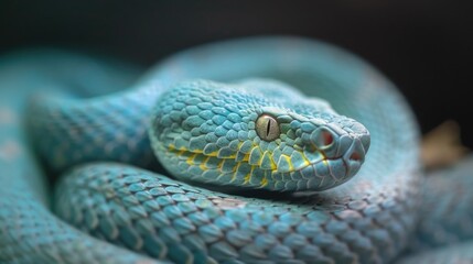 Detailed shot of a blue snake's head, perfect for nature and wildlife themes