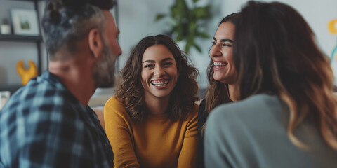 Fototapeta premium Group of friends sharing a joyful moment together, laughing and chatting