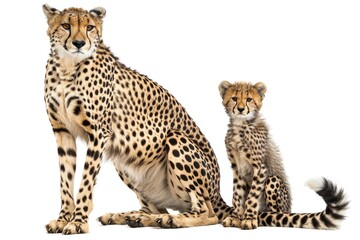 Cheetah and baby cheetah sitting together, perfect for wildlife concepts