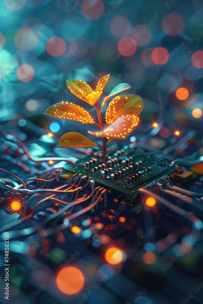 Poster a unique concept of nature and technology merging. perfect for illustrating innovation and growth