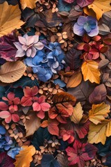 Colorful leaves stacked on top of each other. Ideal for autumn themes