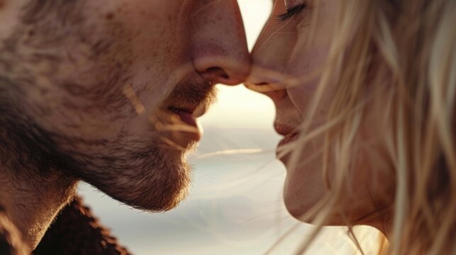 Close up of a person kissing a woman, suitable for romantic themes