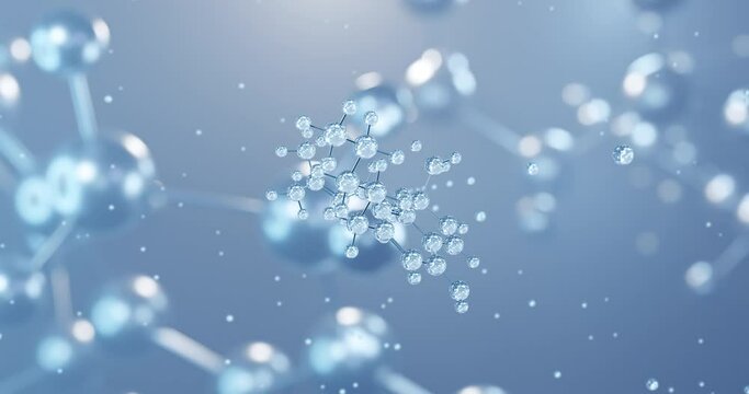 Cannabichromene, rotating 3D model of cannabichrome, seamless looped video, molecular structure with selective focus