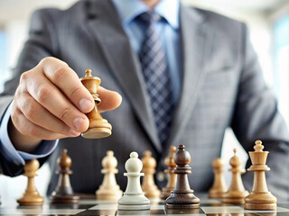 Close-up of male hands , Business man moving chess