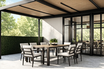 Outdoor Dinning Area - Covered Patio with Stylish Table and Chairs