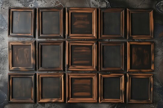 Wooden picture frames hanging on a wall, perfect for interior design projects