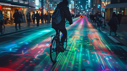 Zelfklevend Fotobehang Holographic bicycle lanes © Fauzia