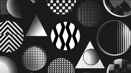 A black and white photo showcasing various geometric shapes. Perfect for graphic design projects