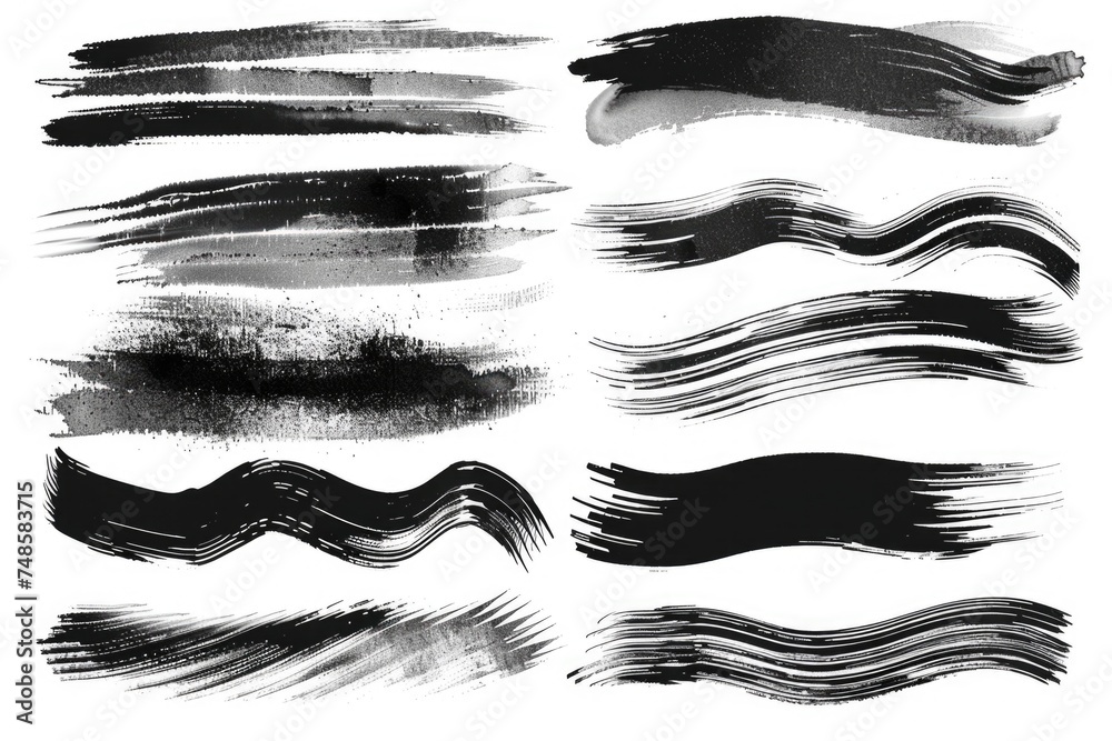 Poster abstract black brush strokes on a white canvas. suitable for artistic projects