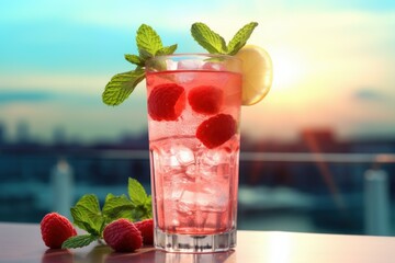 Crisp Refreshing cool drink. Glass juice. Generate Ai