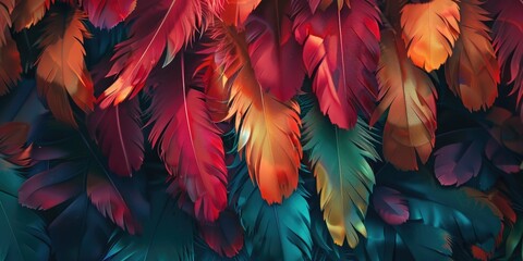 Close up of vibrant colorful feathers, perfect for artistic projects