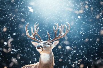 Crystalline Reindeer snow flakes. Wild deer. Generate Ai