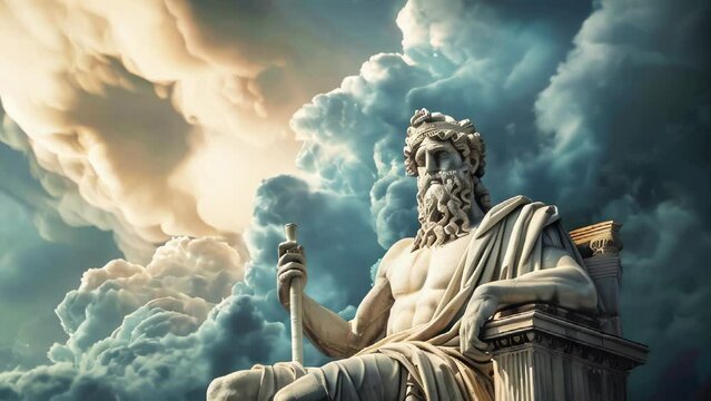 A magnificent statue of Zeus, the leader of the ancient Greek gods