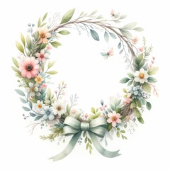 Naklejka na ściany i meble Spring wreaths and garlands. watercolor illustration, floral clipart for postcards, wedding invitations, stickers. isolated on white background. 