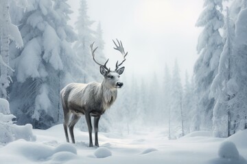 Shimmering Reindeer snow flakes winter. Nature season. Generate Ai