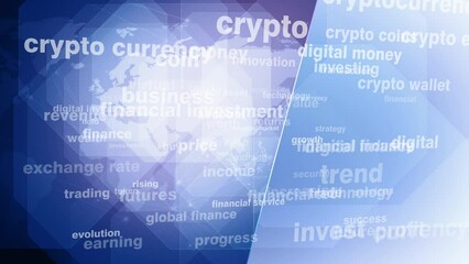 Altcoin exploring world of crypto currency texts and world map for innovative financial investments and global finance progress