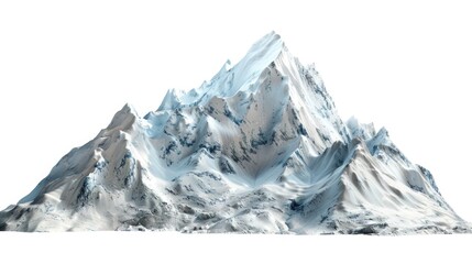 Snow-covered mountain on white background, suitable for winter themes
