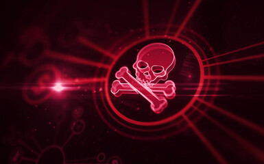Cyber attack with skull symbol digital concept 3d illustration